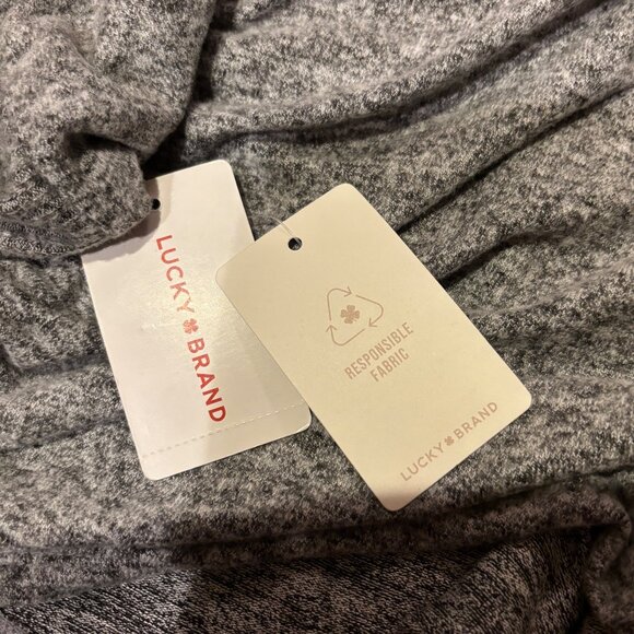 Lucky Brand Cloud Soft Deep V Neck Top Sz Large Ruched Back w/ Tie Marbled Gray - Picture 6 of 6